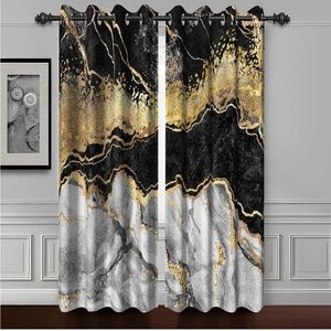 Baocicco Black Gold Marble Window Curtains for Bedroom  2 Panels 42x96 Inch